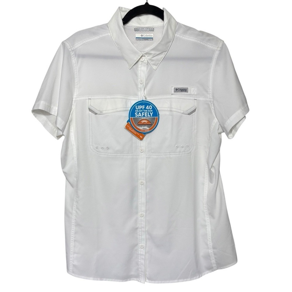 Columbia PFG Lo Drag Short Sleeve Shirt White Women's Size XL UPF 40 Breathable